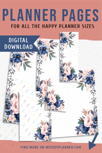 Blue Bouquet Note Planner Pages. Instant Download.